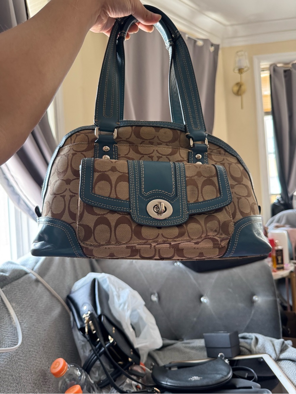 Coach Y2K Vintage Canvas Satchel in Brown and Teal